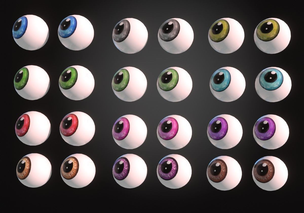 12 eyeballs pair pack Low-poly 3D model_3
