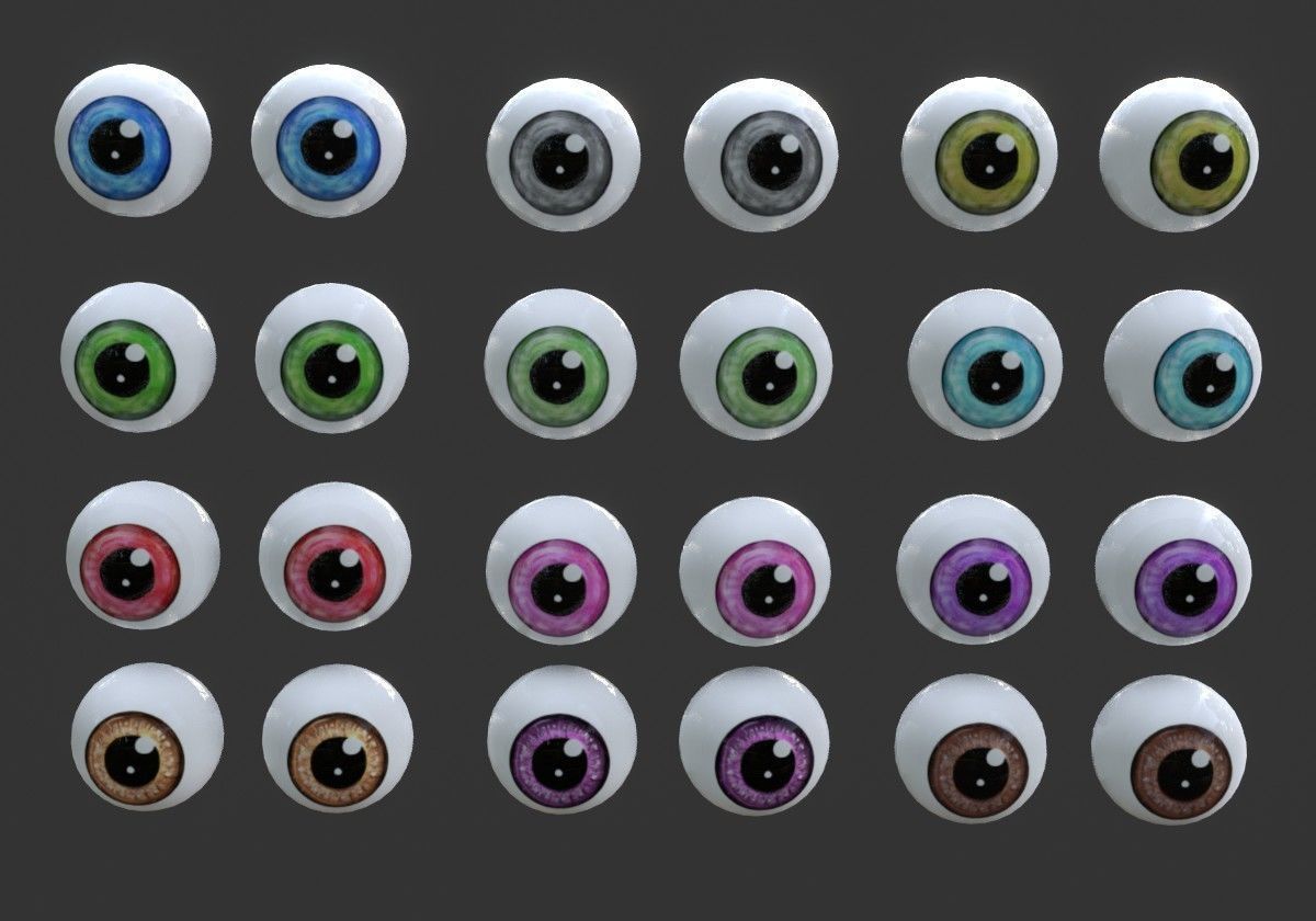 12 eyeballs pair pack Low-poly 3D model_8