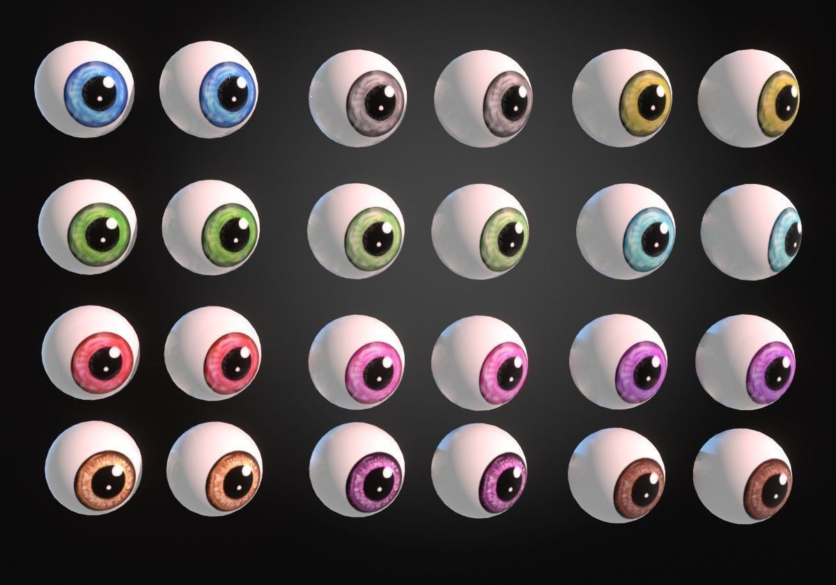 12 eyeballs pair pack Low-poly 3D model_1