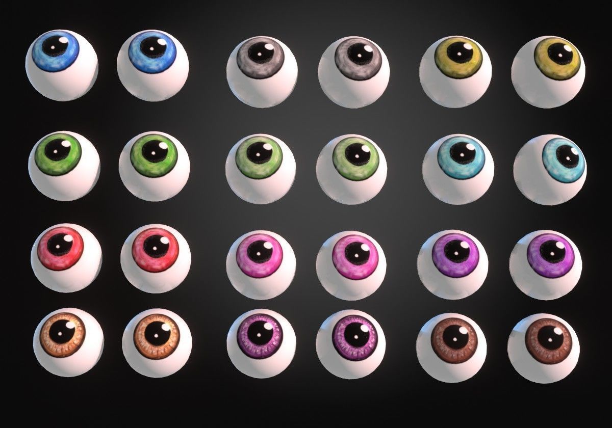 12 eyeballs pair pack Low-poly 3D model_6