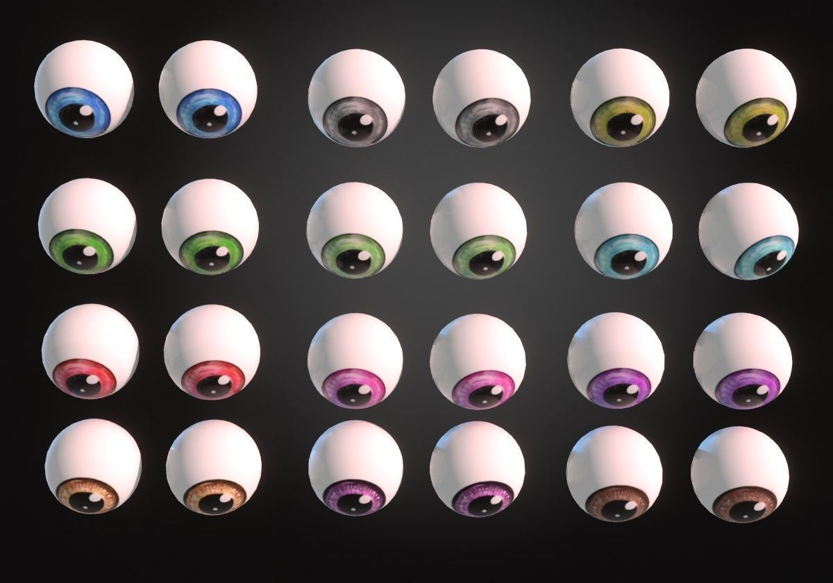 12 eyeballs pair pack Low-poly 3D model_5