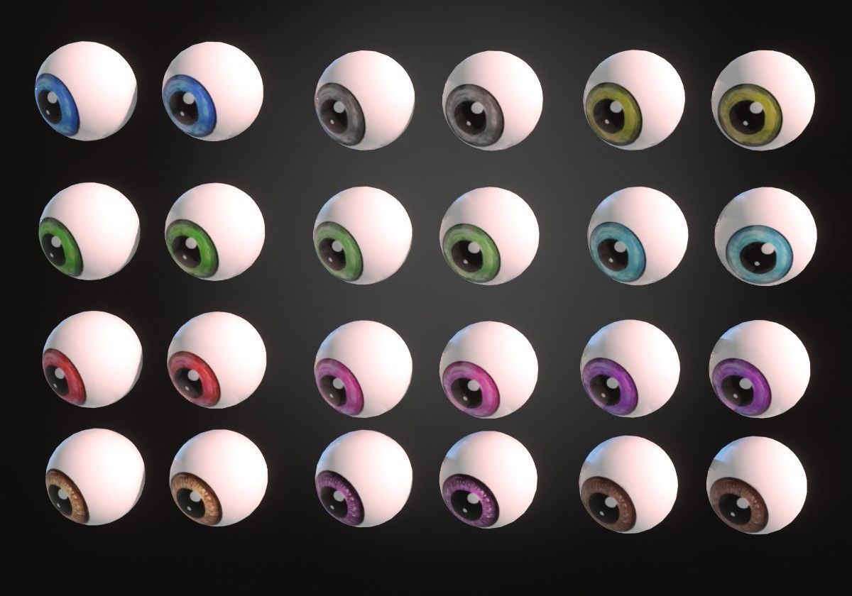 12 eyeballs pair pack Low-poly 3D model_4