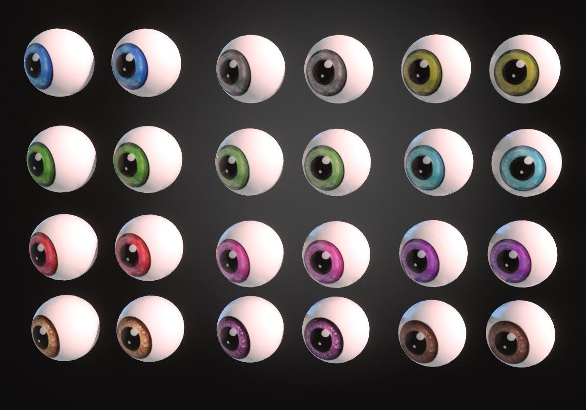 12 eyeballs pair pack Low-poly 3D model_2