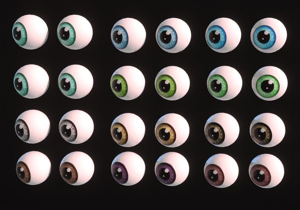 12 eyeballs pair pack Low-poly 3D model_2