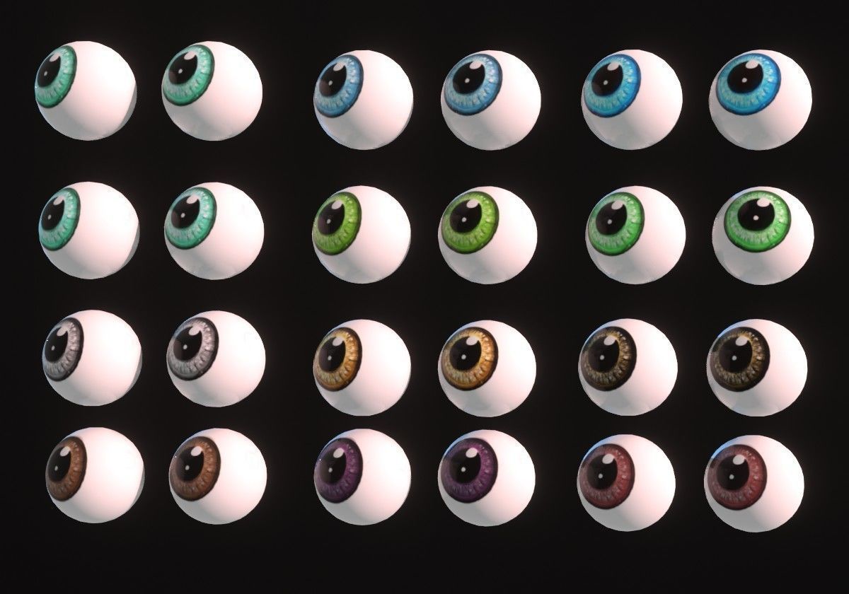 12 eyeballs pair pack Low-poly 3D model_3