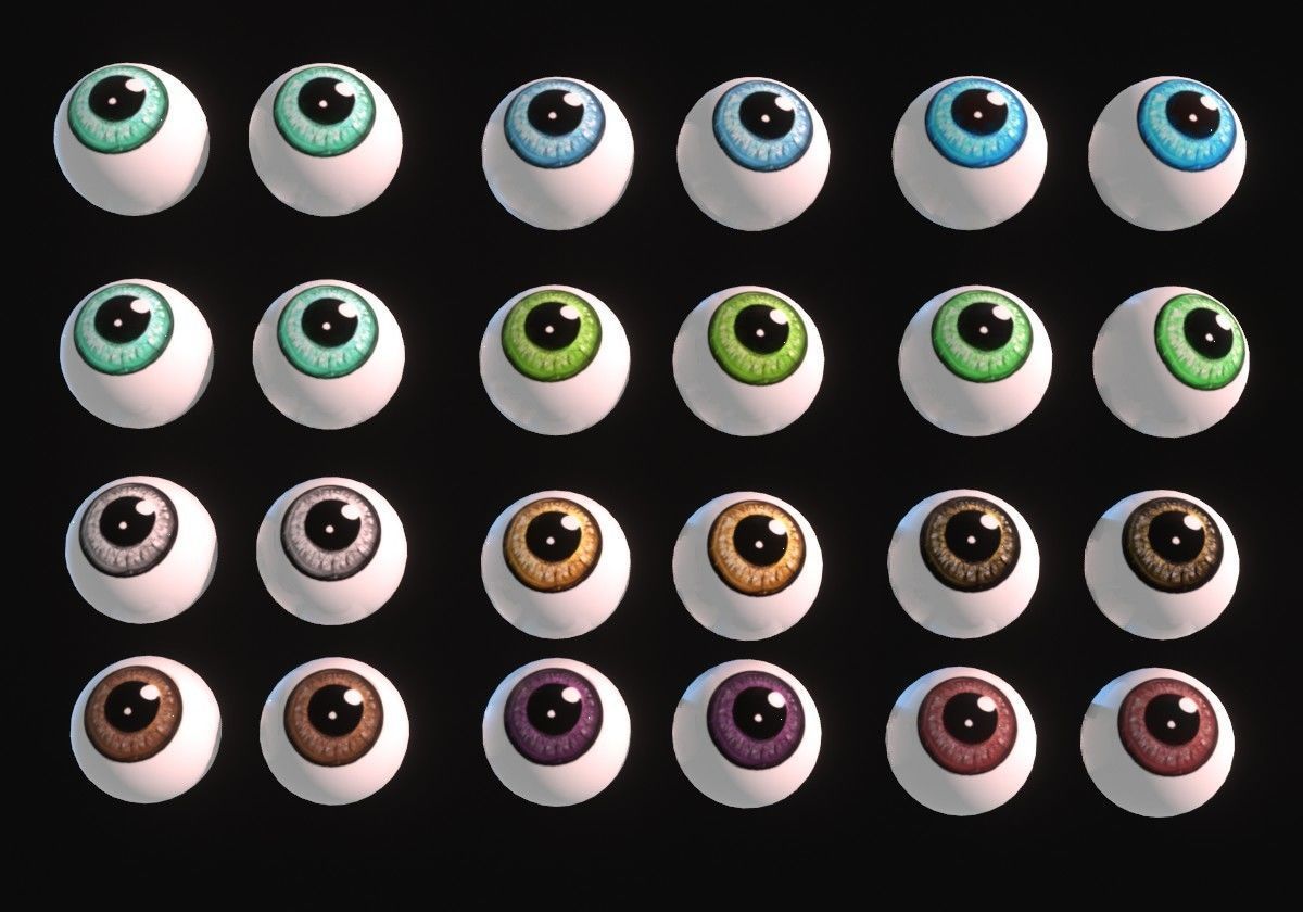 12 eyeballs pair pack Low-poly 3D model_6