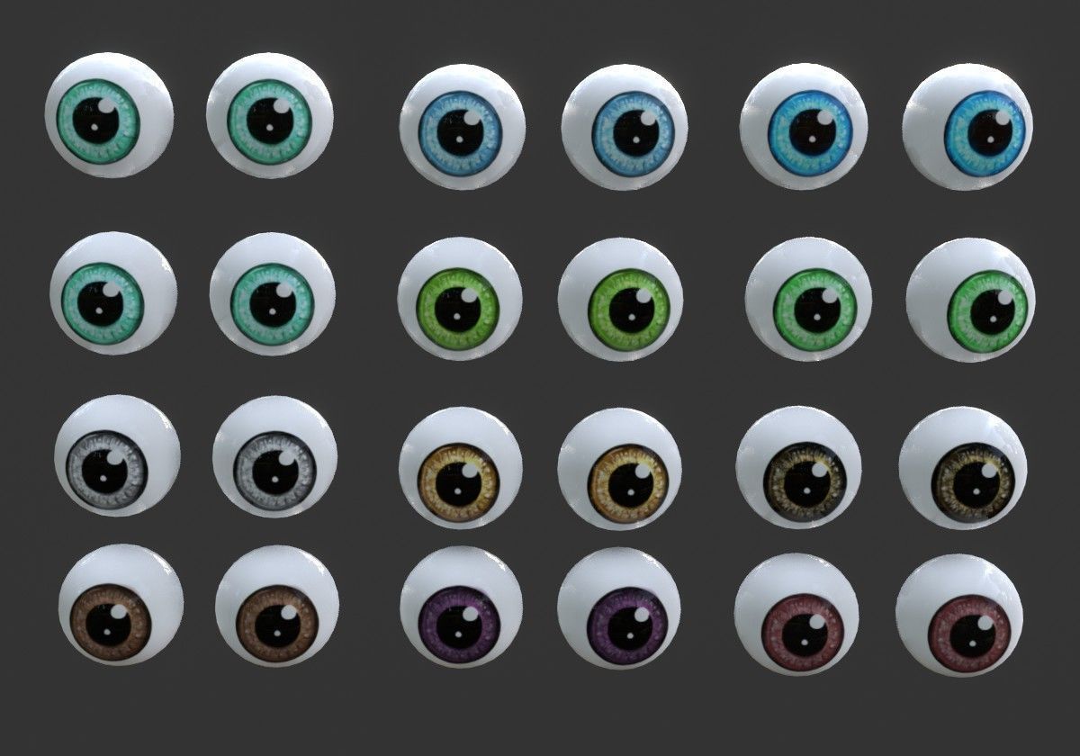 12 eyeballs pair pack Low-poly 3D model_8