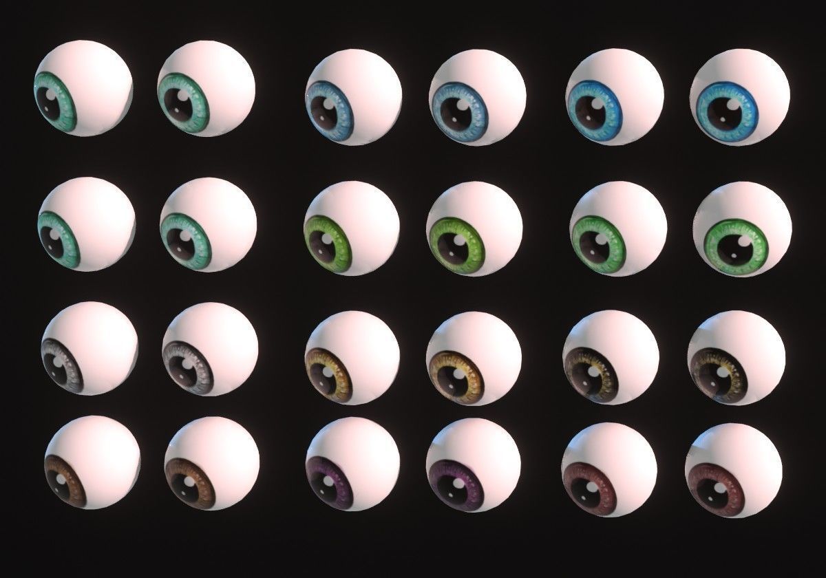 12 eyeballs pair pack Low-poly 3D model_4