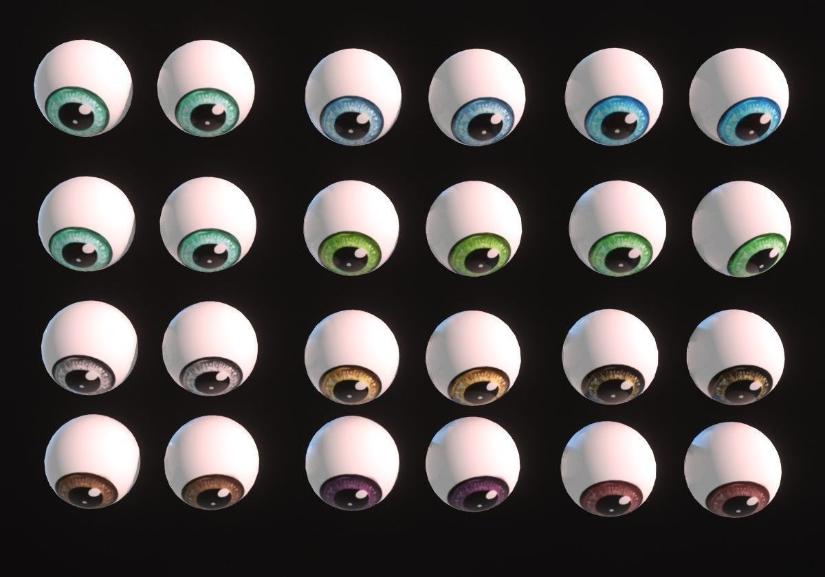 12 eyeballs pair pack Low-poly 3D model_5