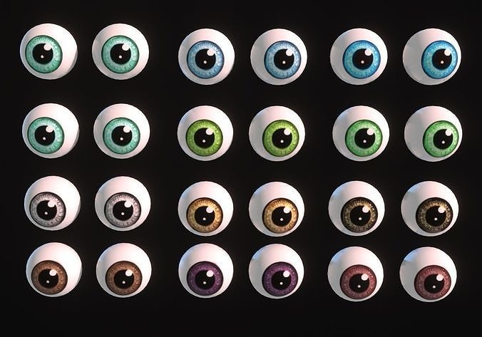 12 eyeballs pair pack Low-poly 3D model