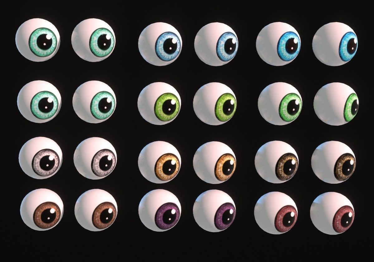 12 eyeballs pair pack Low-poly 3D model_1
