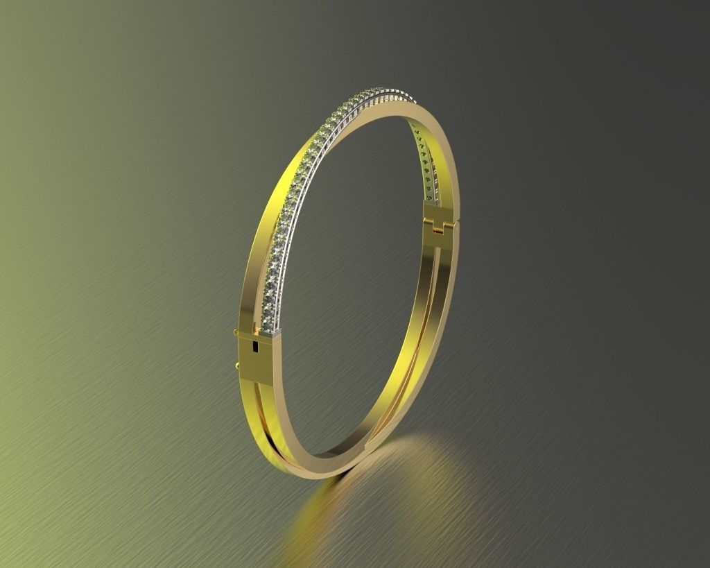 Bracelet gold bangle with diamonds 3D print model_2