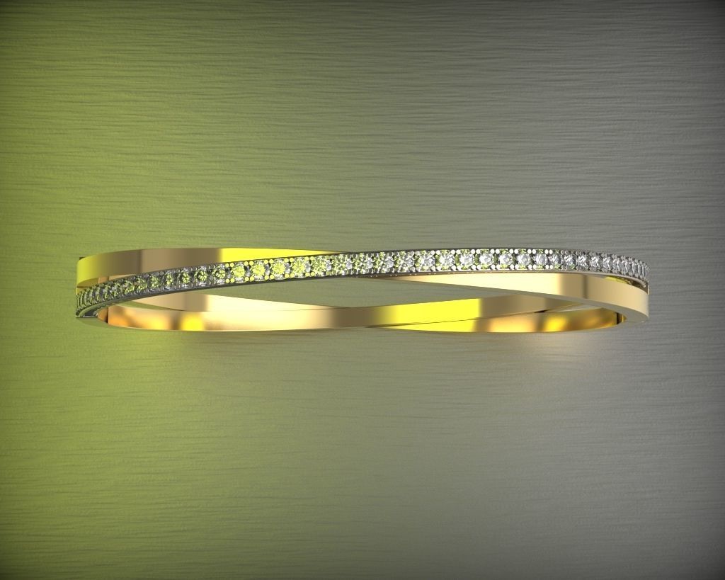 Bracelet gold bangle with diamonds 3D print model_1