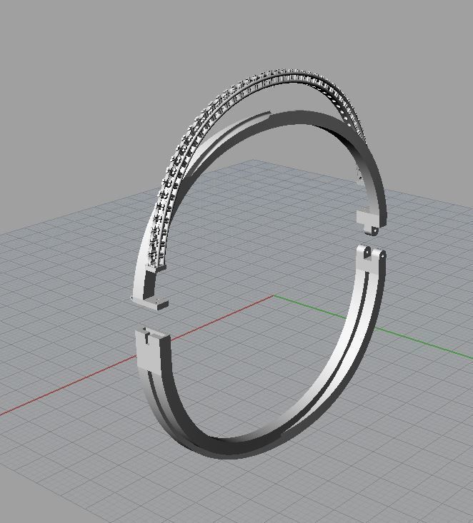 Bracelet gold bangle with diamonds 3D print model_3