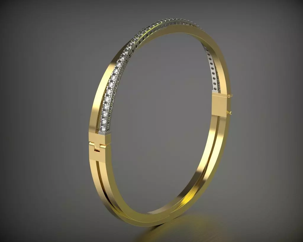 Bracelet gold bangle with diamonds 3D print model_0