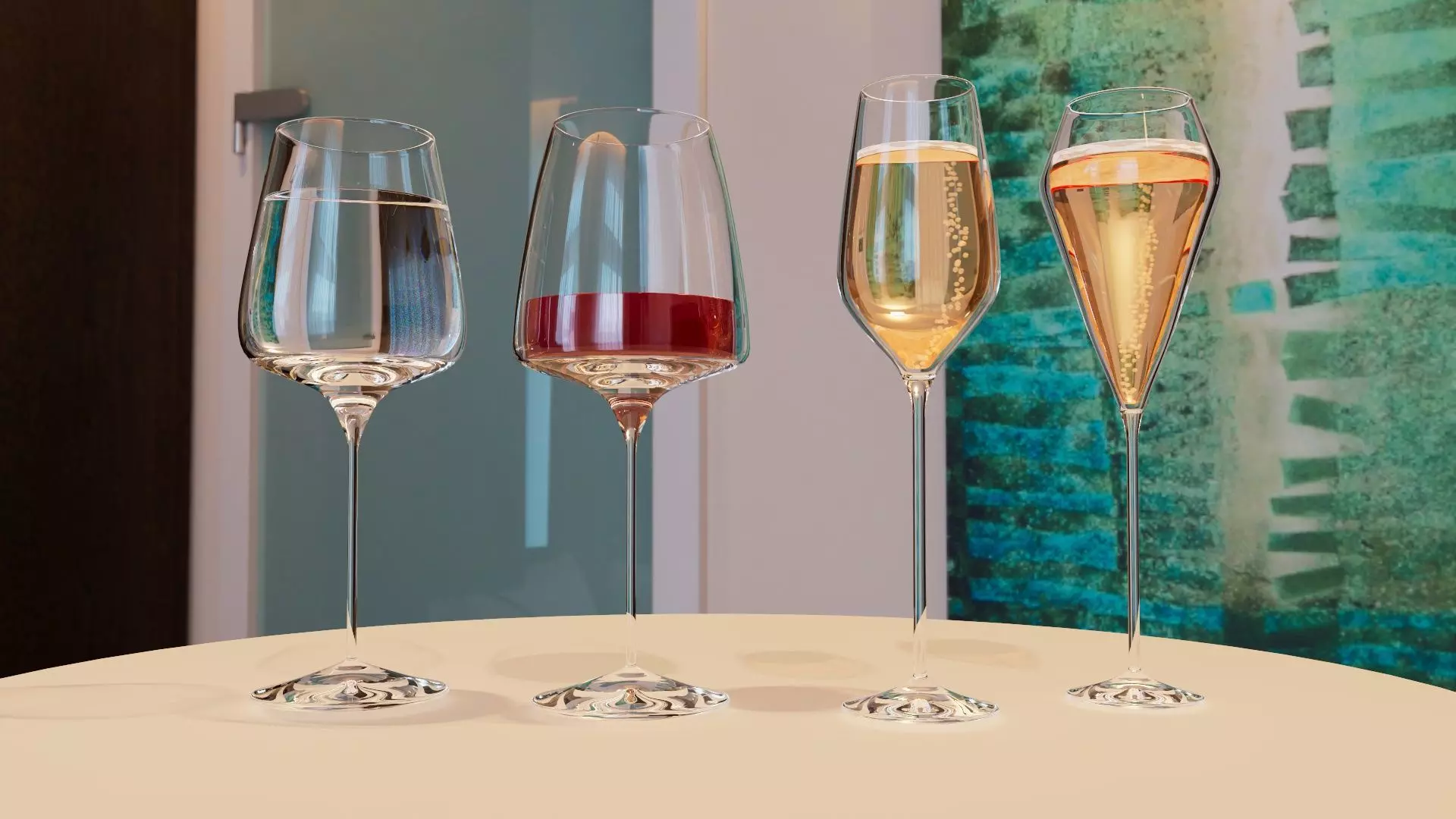 Champagne Wine and Drinking Glasses Low-poly 3D model