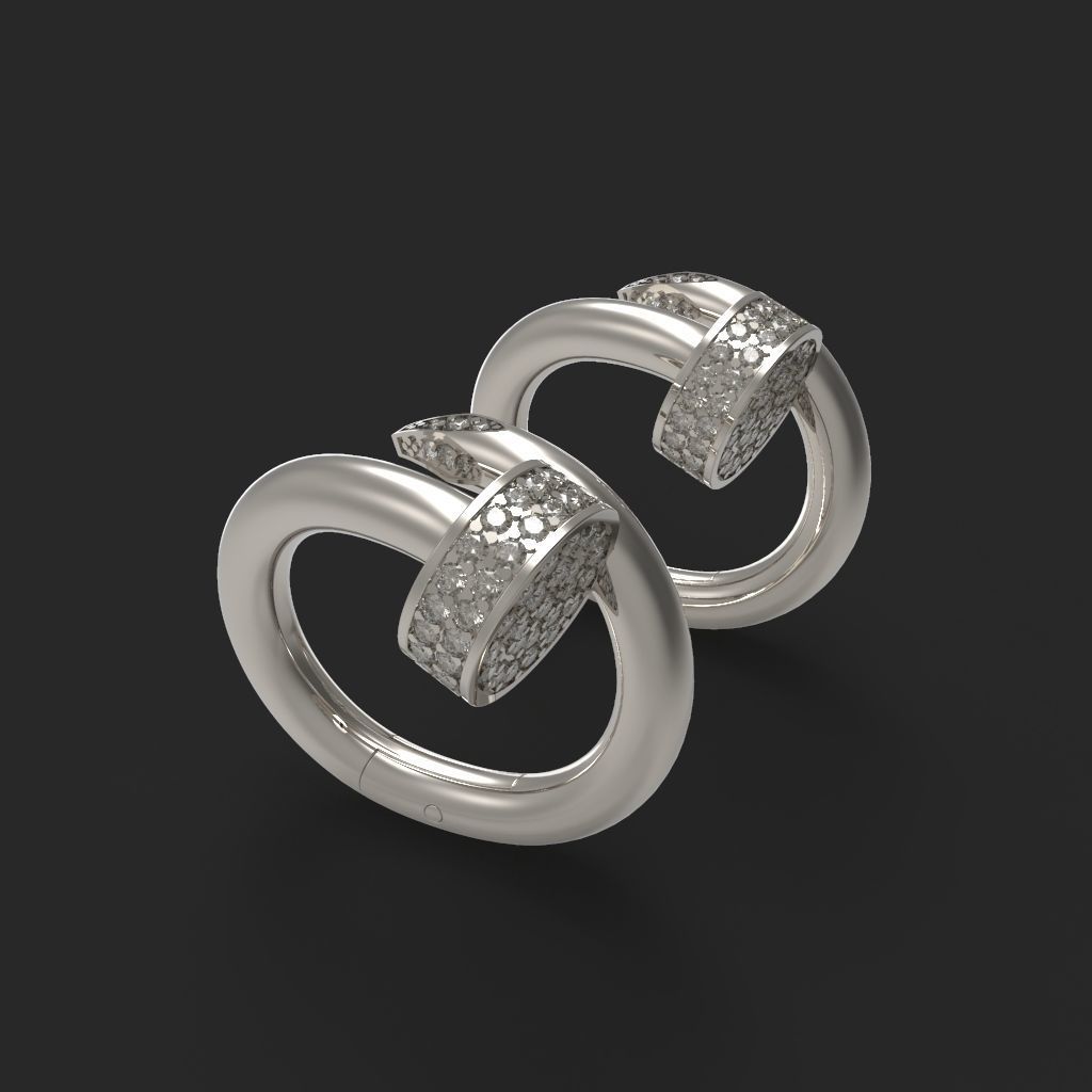 Cufflinks two rings with diamonds 3D print model_9