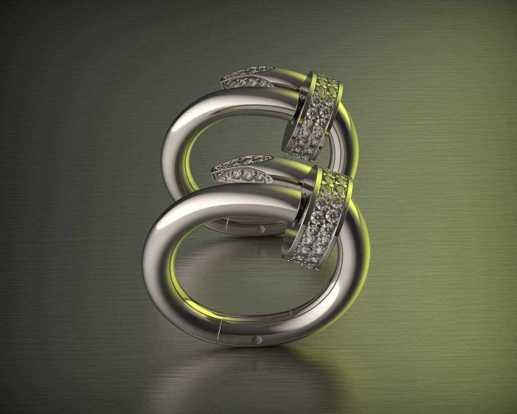 Cufflinks two rings with diamonds 3D print model_1