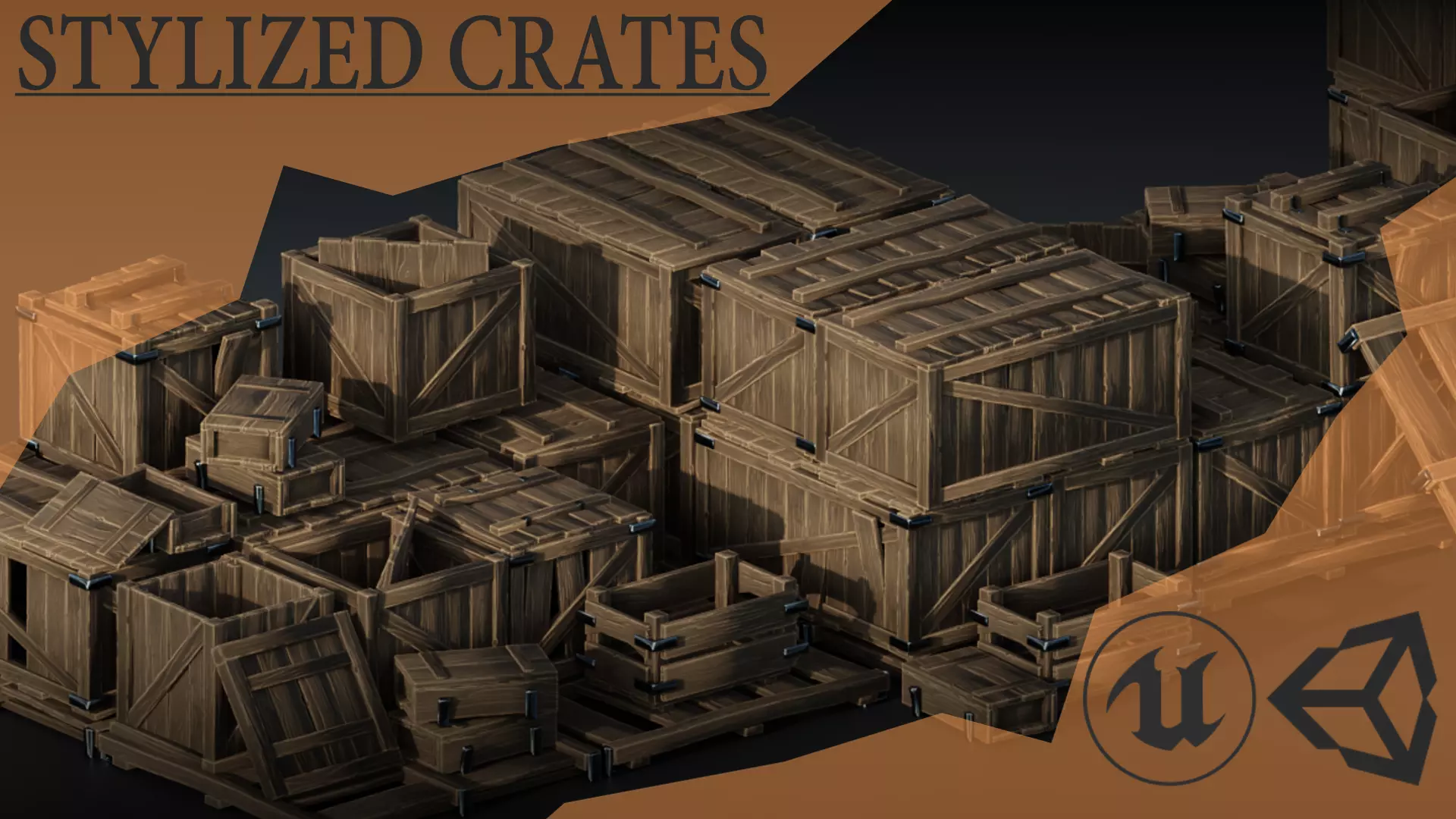 Stylized Wooden Crates Bundle Low-poly 3D model