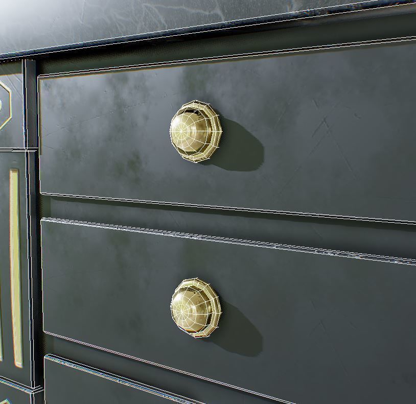 Cabinet nightstand with brass drawers Low-poly 3D model_7