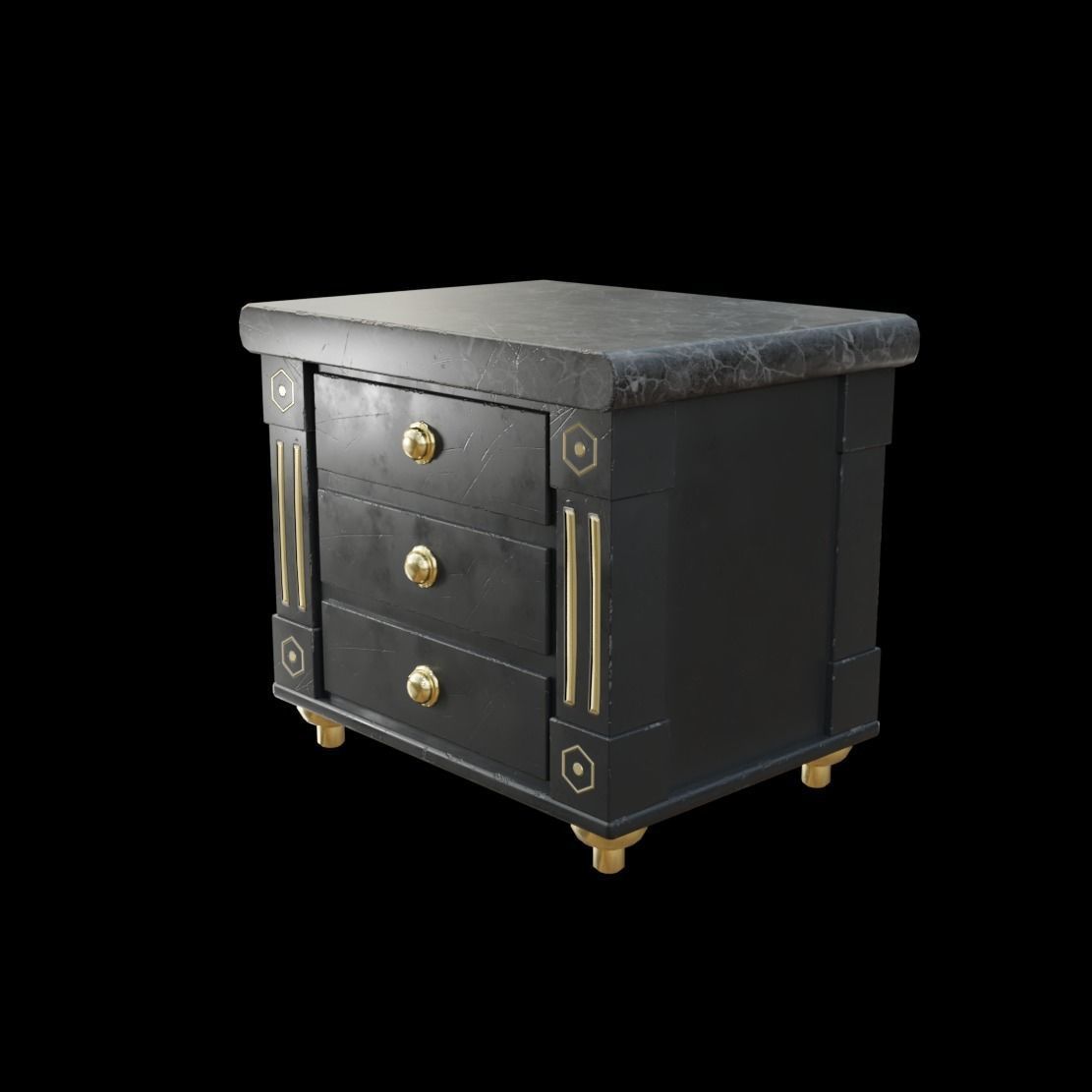 Cabinet nightstand with brass drawers Low-poly 3D model_1