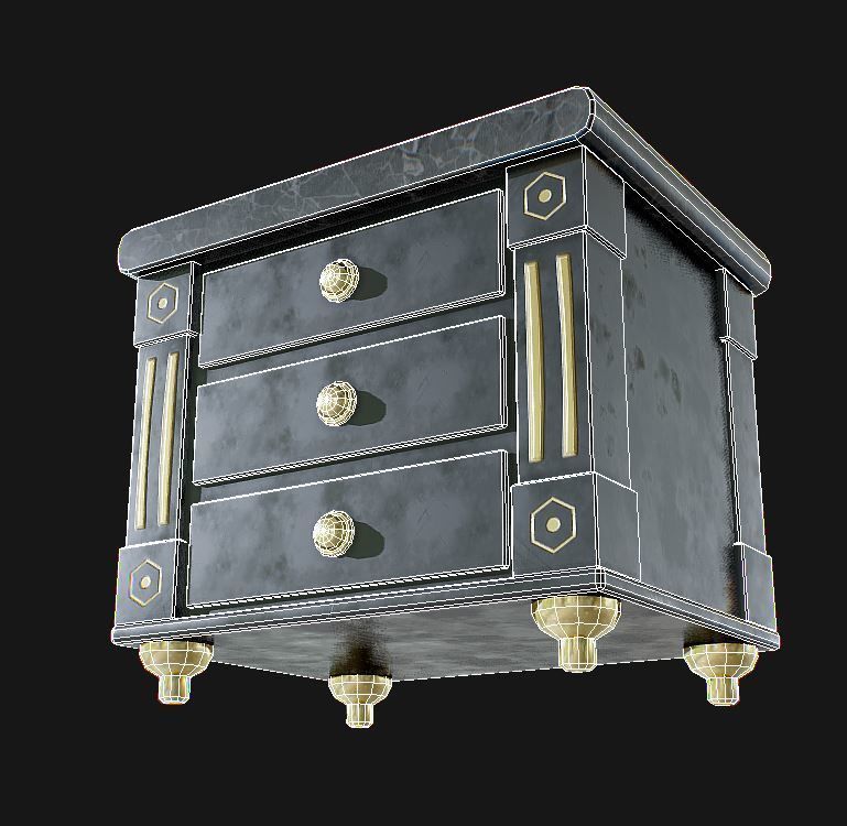 Cabinet nightstand with brass drawers Low-poly 3D model_5