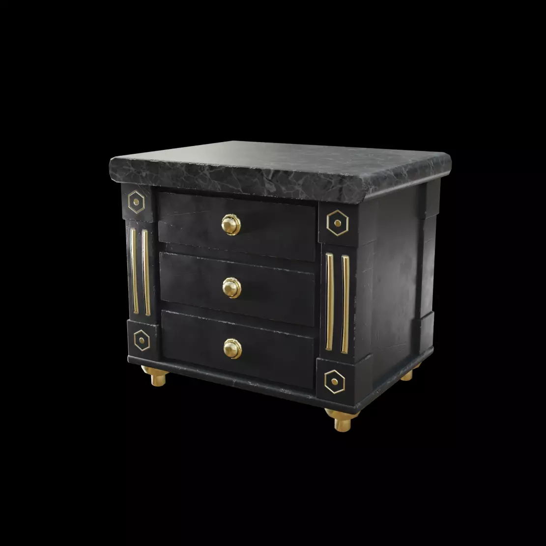 Cabinet nightstand with brass drawers Low-poly 3D model_0