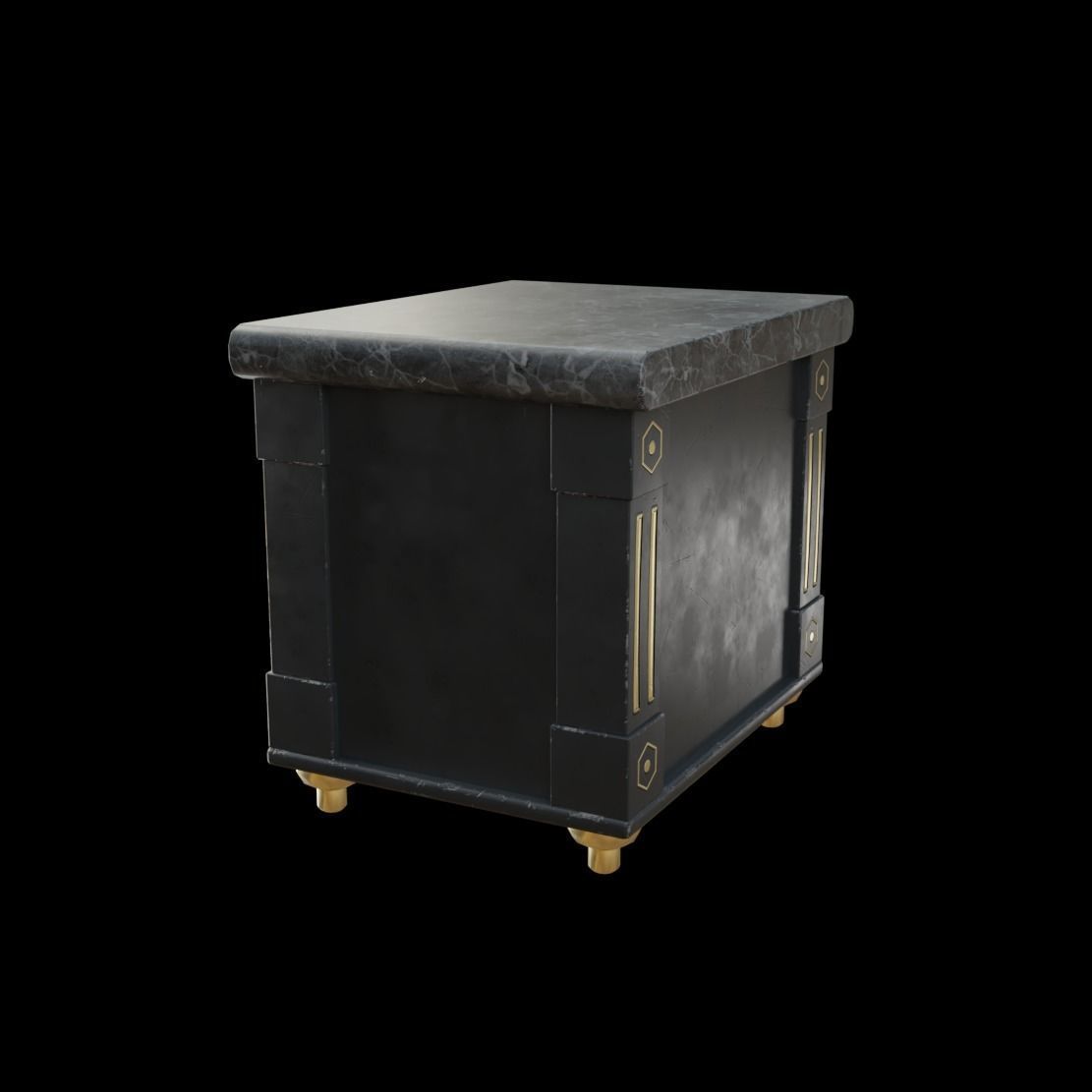 Cabinet nightstand with brass drawers Low-poly 3D model_2