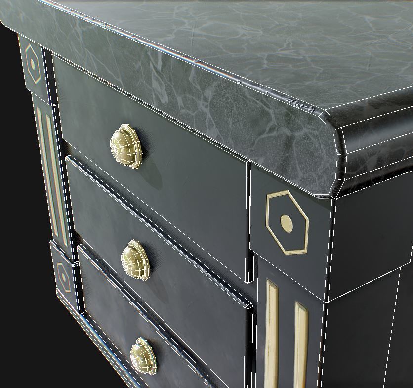 Cabinet nightstand with brass drawers Low-poly 3D model_6