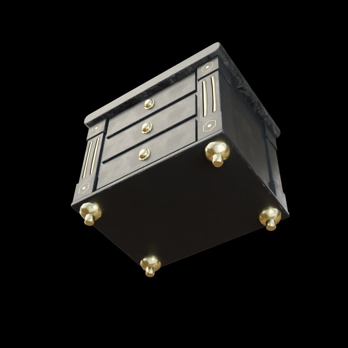 Cabinet nightstand with brass drawers Low-poly 3D model_3