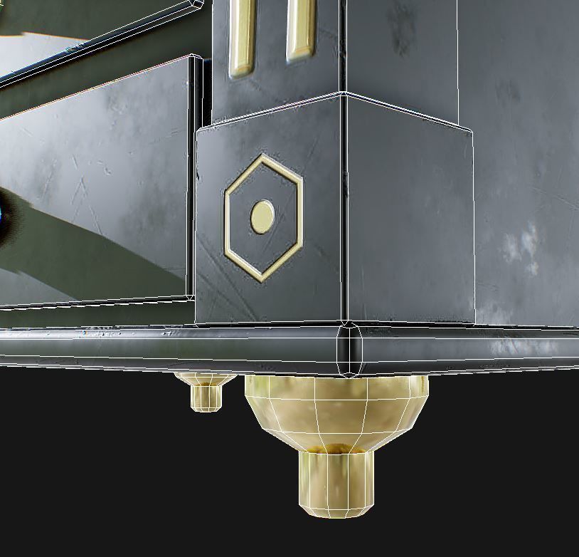 Cabinet nightstand with brass drawers Low-poly 3D model_8