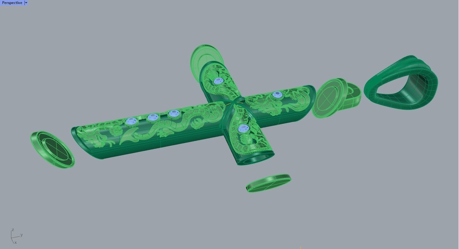 Cross-Dragons-Gems cross pendant in gold and silver 3D print model_9