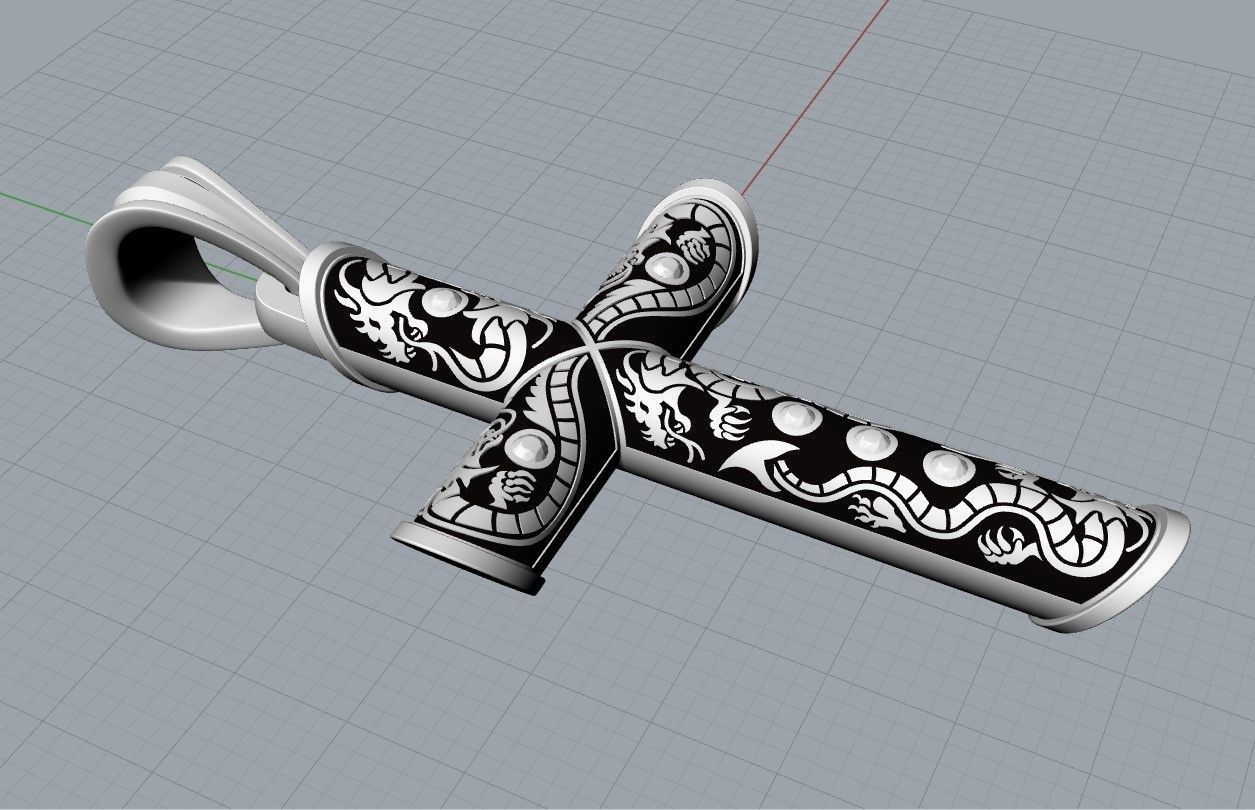 Cross-Dragons-Gems cross pendant in gold and silver 3D print model_7