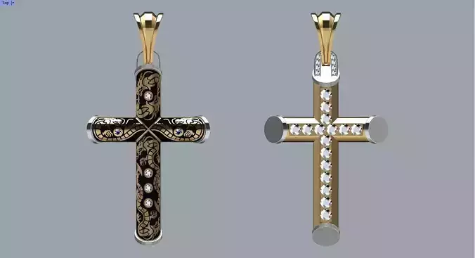 Cross-Dragons-Gems cross pendant in gold and silver