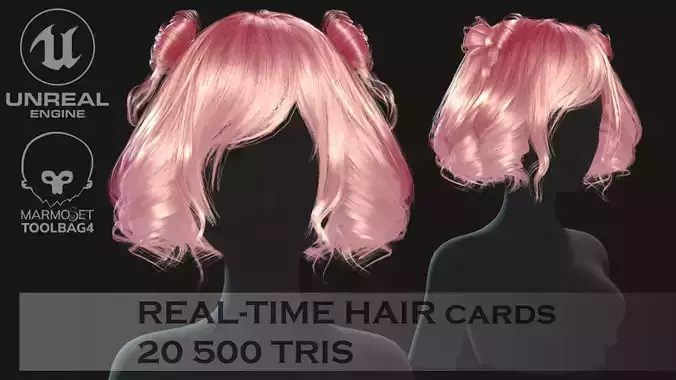 Low poly cards Game-ready curl hairstyle Low-poly 3D model