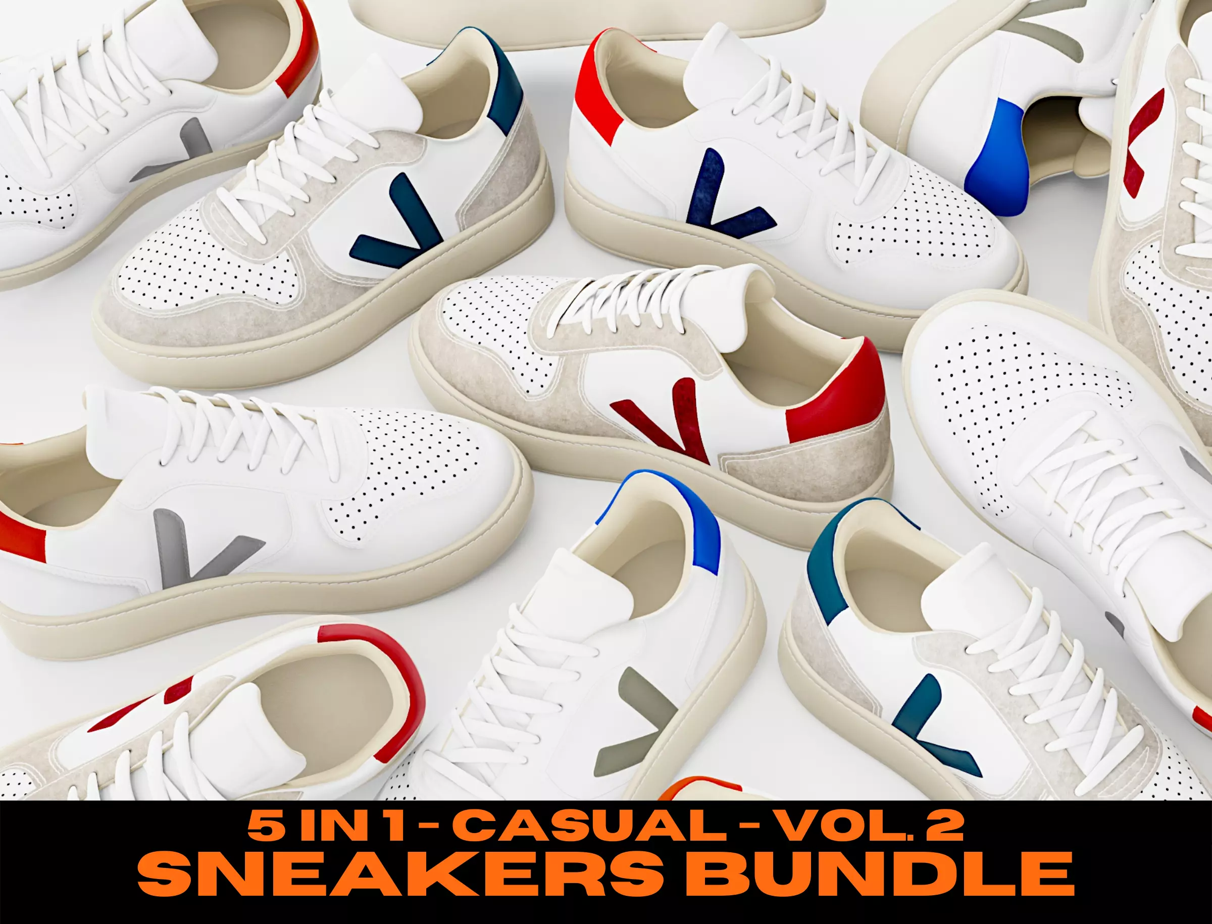 Veja Casual Sneakers Leather - Bundle Vol 2 Low-poly 3D model