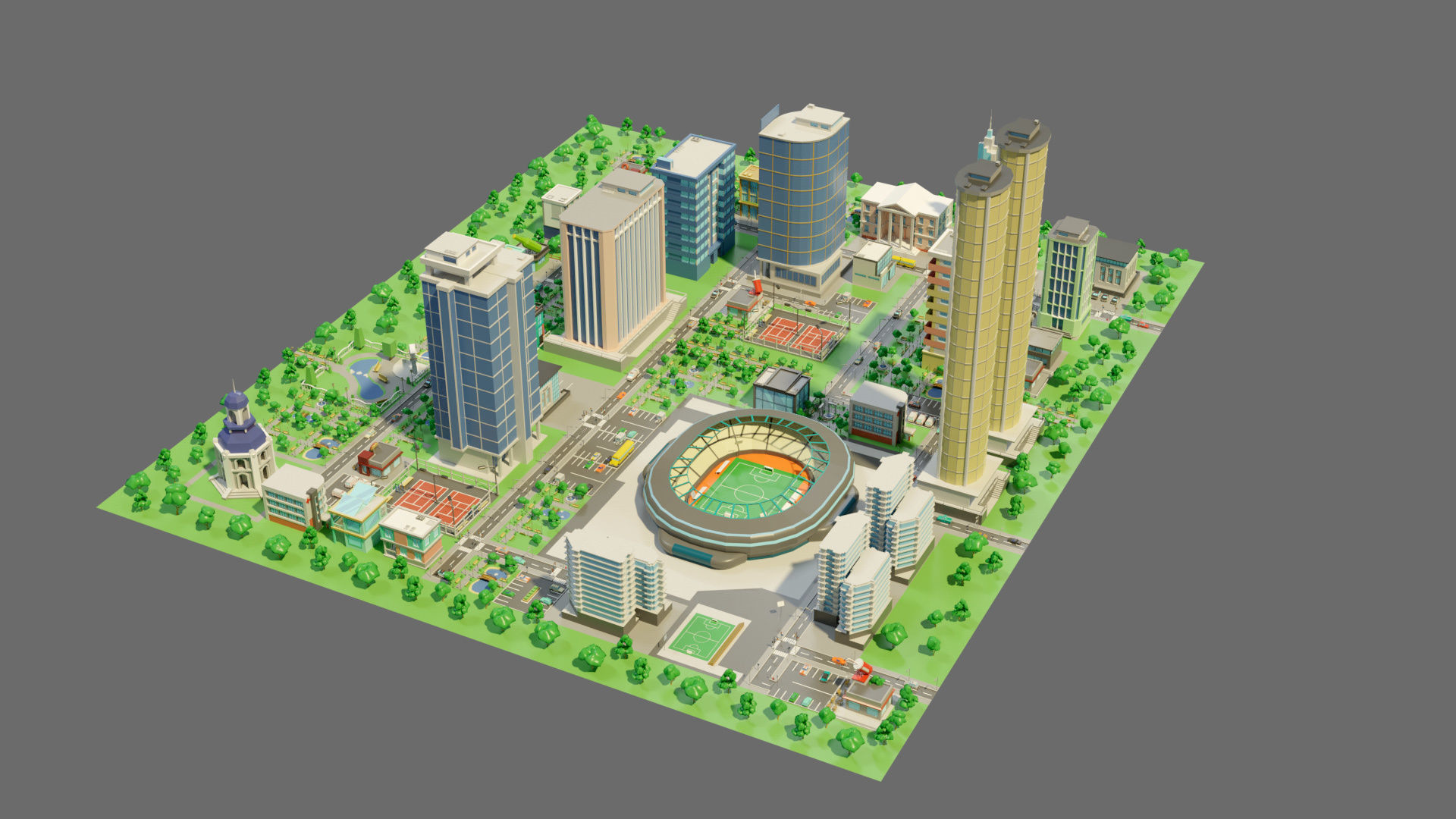 Cartoon city-1 Low-poly 3D model_2