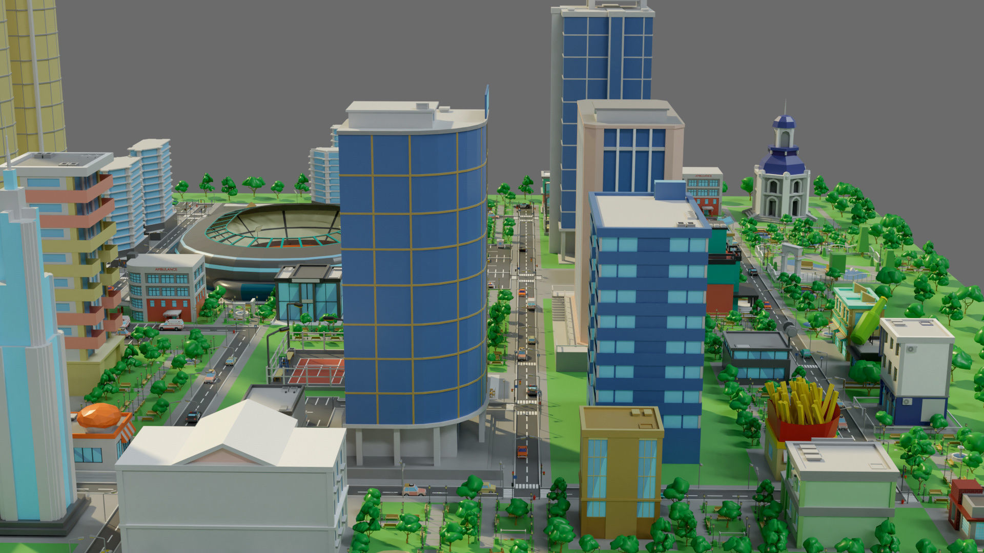 Cartoon city-1 Low-poly 3D model_24