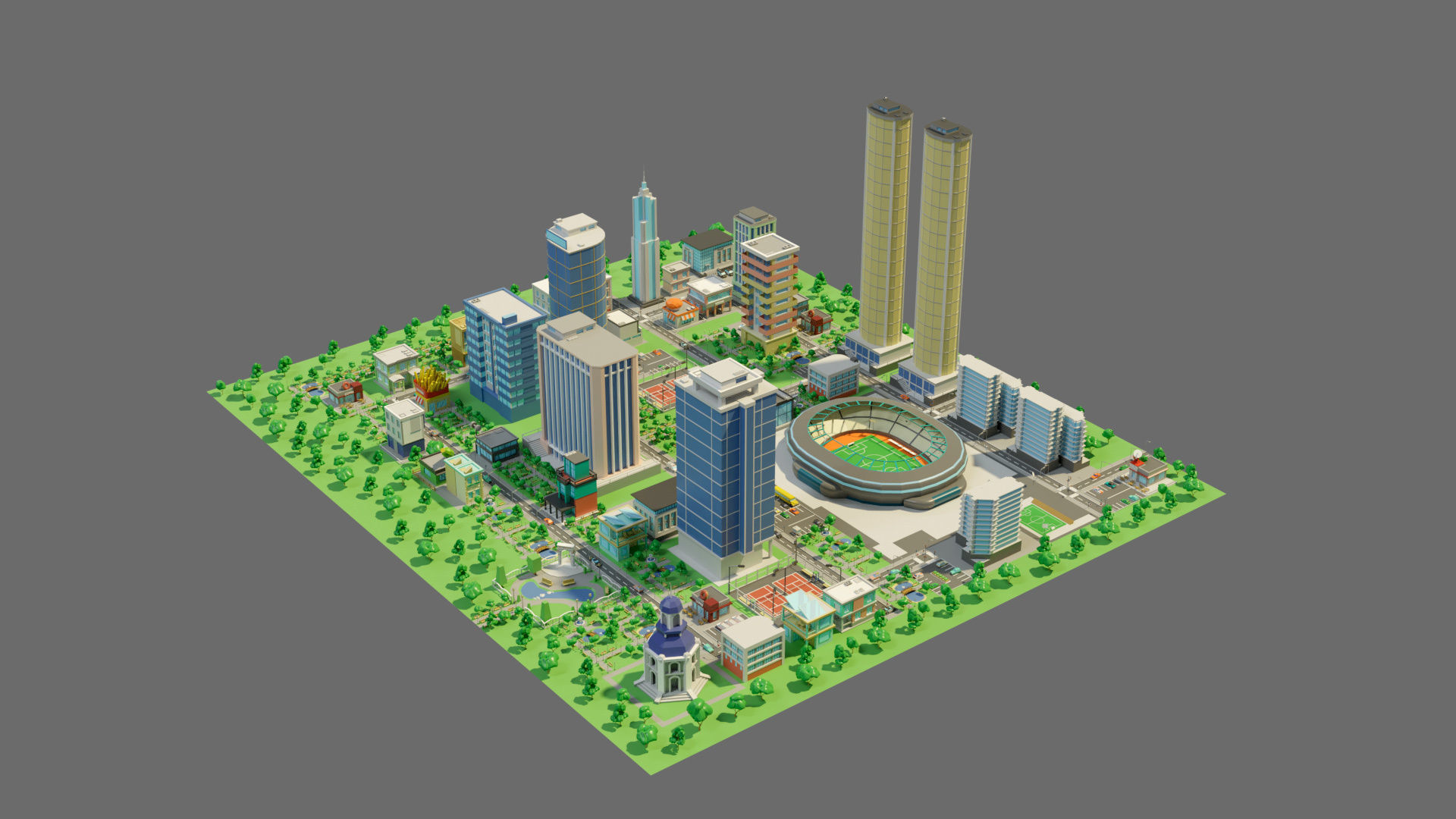 Cartoon city-1 Low-poly 3D model_5