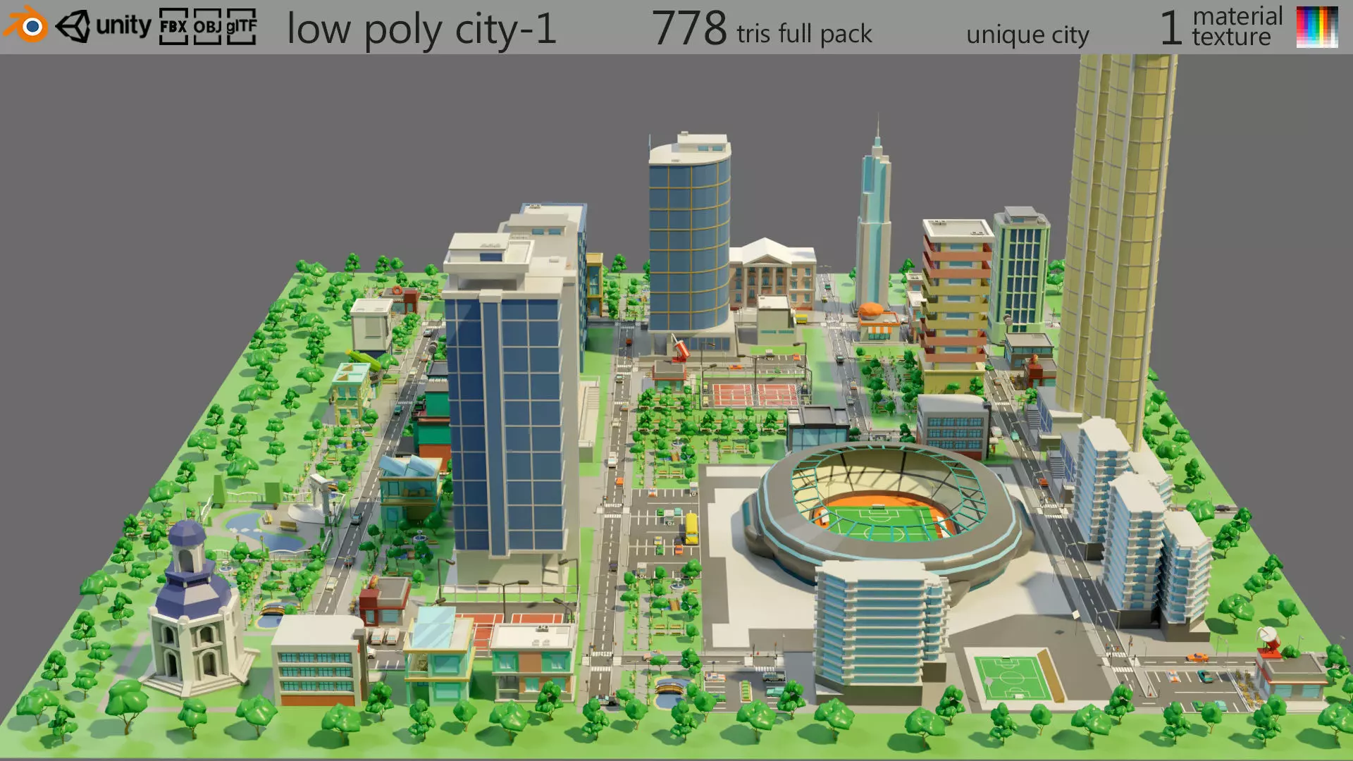 Cartoon city-1 Low-poly 3D model_0