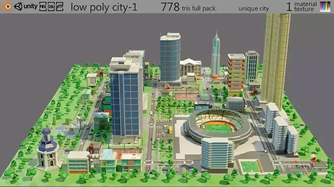 Cartoon city-1 Low-poly 3D model