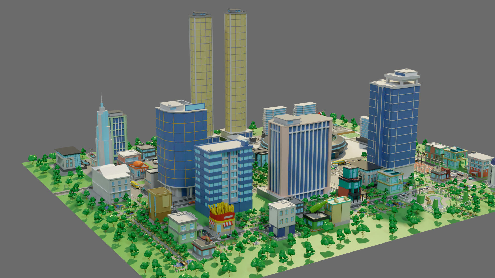 Cartoon city-1 Low-poly 3D model_21