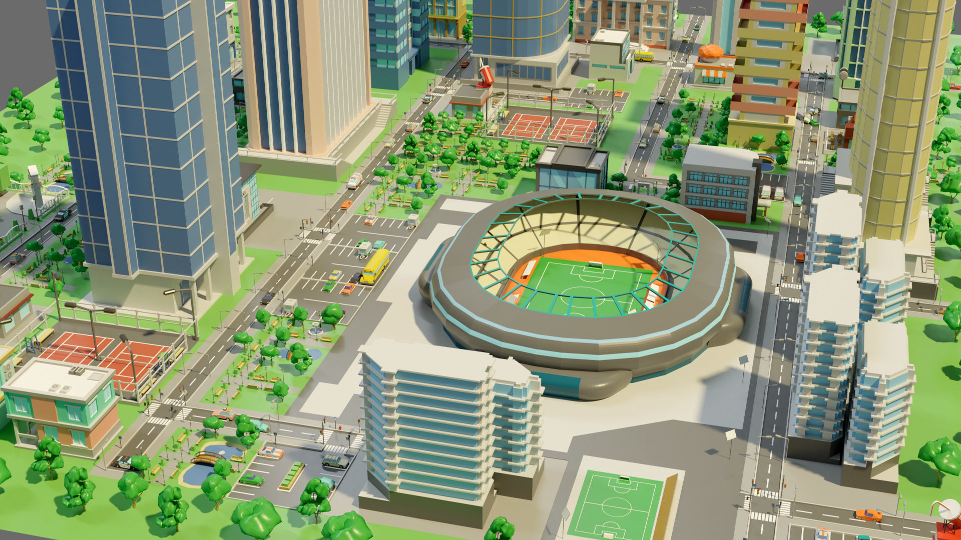 Cartoon city-1 Low-poly 3D model_6