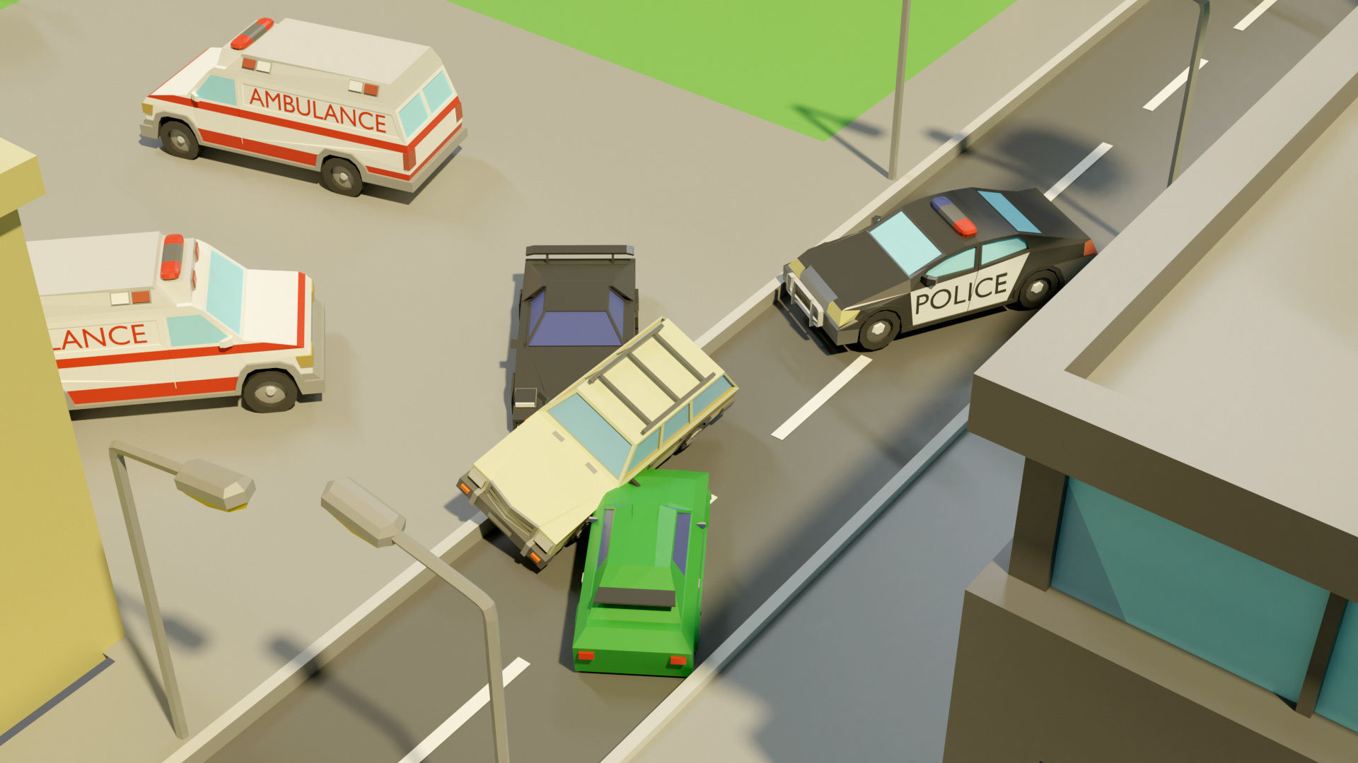 Cartoon city-1 Low-poly 3D model_8