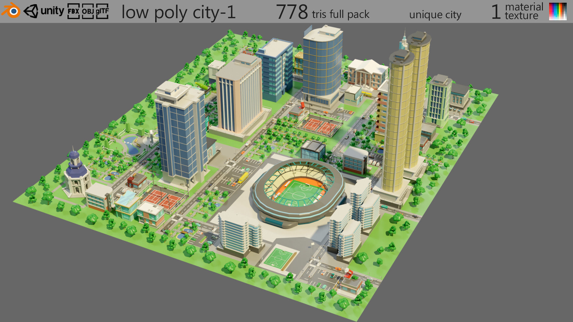 Cartoon city-1 Low-poly 3D model_46