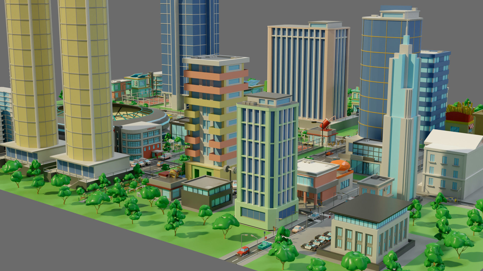 Cartoon city-1 Low-poly 3D model_20