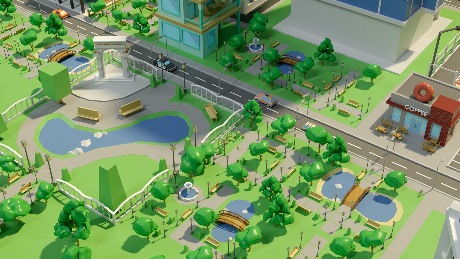 Cartoon city-1 Low-poly 3D model_17