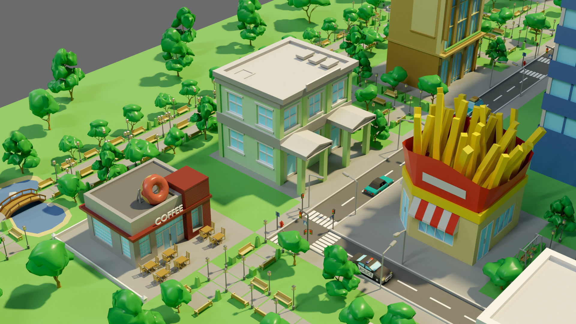 Cartoon city-1 Low-poly 3D model_11