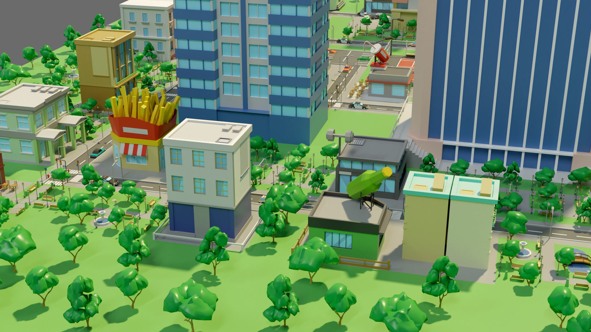 Cartoon city-1 Low-poly 3D model_13