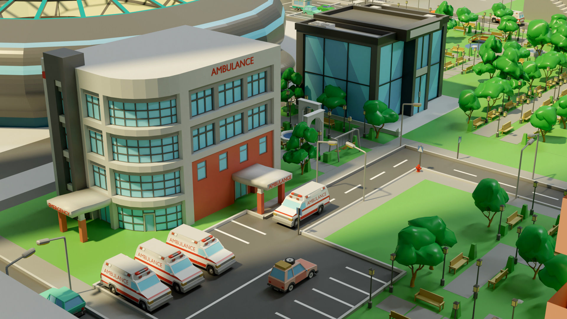 Cartoon city-1 Low-poly 3D model_7